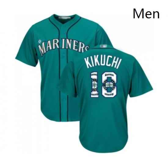 Mens Seattle Mariners 18 Yusei Kikuchi Authentic Teal Green Team Logo Fashion Cool Base Baseball Jersey